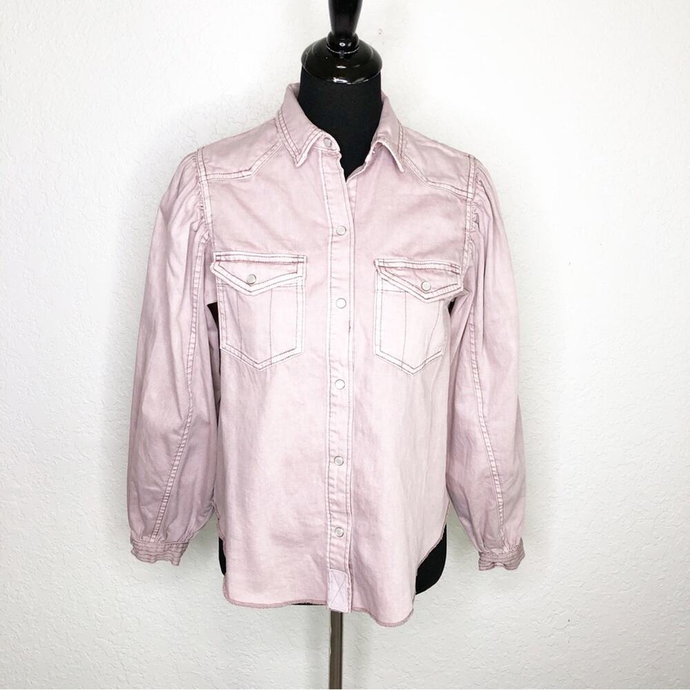 We the Free light purple button down denim western style top size Extra Small XS